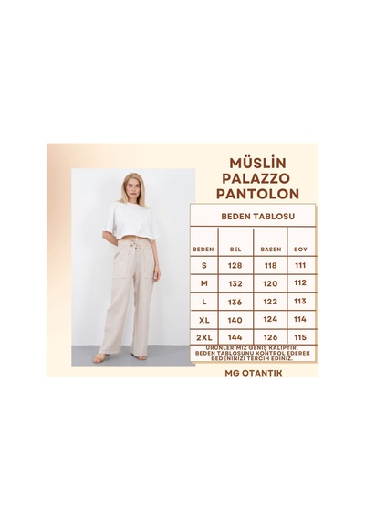 The Voler Müslin Palazzo Pantolon Kadın Yazlık Bol Paça Salaş Rahat Lastikli Bel Cepli Günlük Şık Pantolon Bej The Voler Müslin Palazzo Pantolon Kadın Yazlık Bol Paça Salaş Rahat Lastikli Bel Cepli Günlük Şık Pantolon Bej