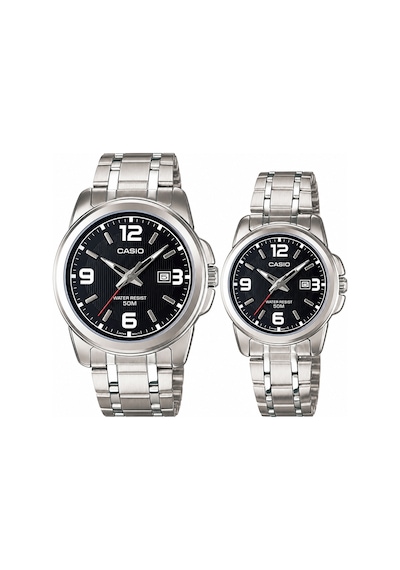 Casio Mtp-1314d-1avdf & Ltp-1314d-1avdf Siyah Kadran Gümüş Renk Çelik Kordon Sevgili Çift Kol Saati Seti Gri