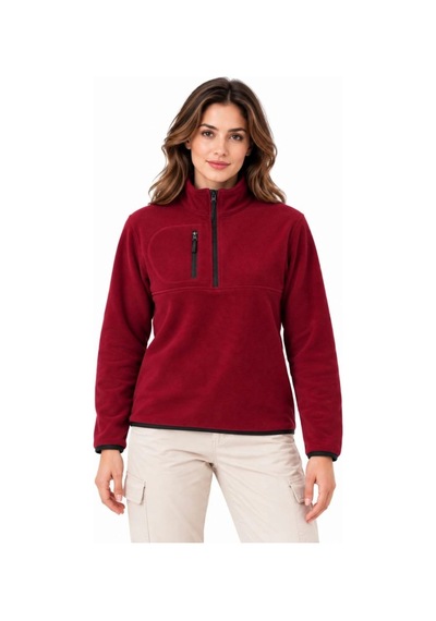Velmora Fashion Kadın Polar Dik Yaka Yarım Fermuarlı Fermuarlı Göğüs Cepli Regular Fit Kışlık Sweatshirt - Bordo