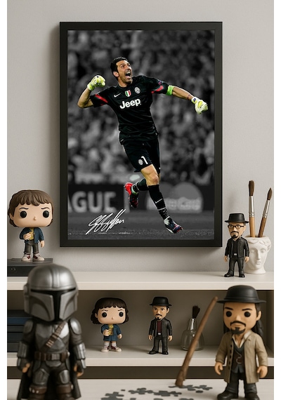 Gianluigi Buffon Siyah Ahşap Çerçeveli Poster, Dekoratif Futbol Juventus Duvar Tablosu