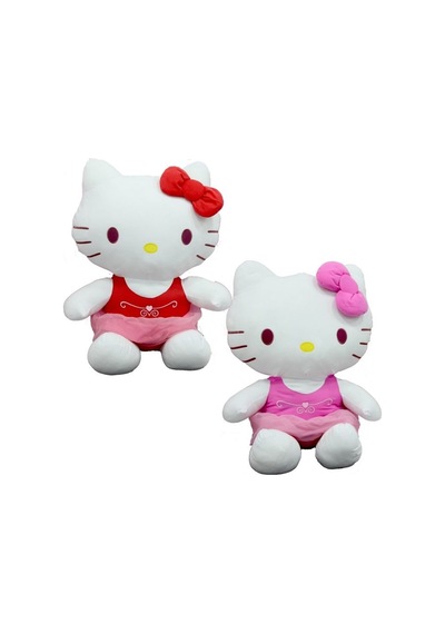 Peluş Hello Kitty Elbiseli Kurdeleli 36 Cm Çok Renkli