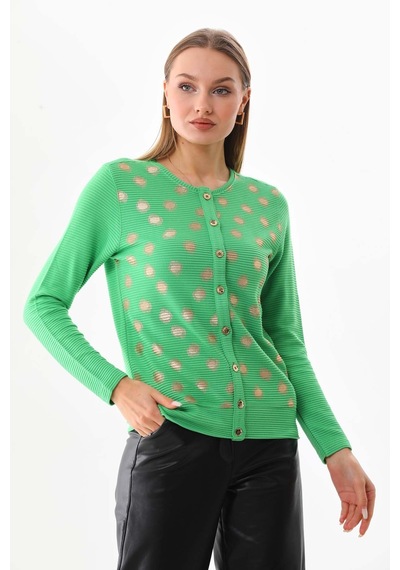 Sistas Kadın Gold Puantiyeli Uzun Kol Hırka 23977 Benetton Yeşil