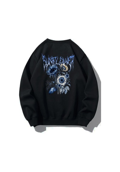 Brz Collection Unisex Oversize Sunflower Sweatshirt Siyah