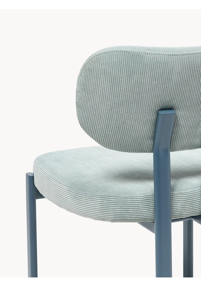 Adrıen Bouclé Kumaşlı Modern Yemek Sandalyesi Beyaz, Üç Ayaklı Tasarım Açık Mavi
