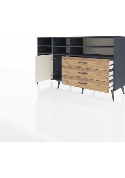 Kronos Konsol 8 Raflı 3 Çekmeceli Tek Kapaklı 176x59x99 Antrasit Antrasit-aytaşı/çam