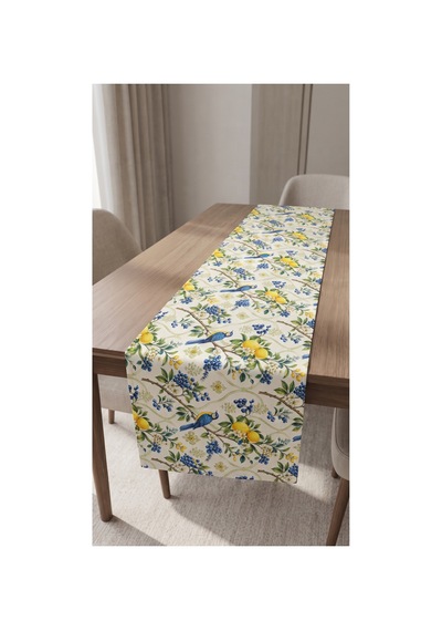 Duck Kumaş Runner 40x150 Cm Mavi Kuş, Limon Ve Üzüm Desenli, Su İtici Leke Tutmaz Dekoratif Masa Şeridi Sarı - 935331704 Sarı Duck Kumaş Runner 40x150 Cm Mavi Kuş, Limon Ve Üzüm Desenli, Su İtici Leke Tutmaz Dekoratif Masa Şeridi Sarı - 935331704 Sarı