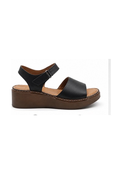 N Napa Shoe Np.1266.siyah Deri Napa Shoe Kadın Hakiki Deri Dolgu Topuk Sandalet Siyah