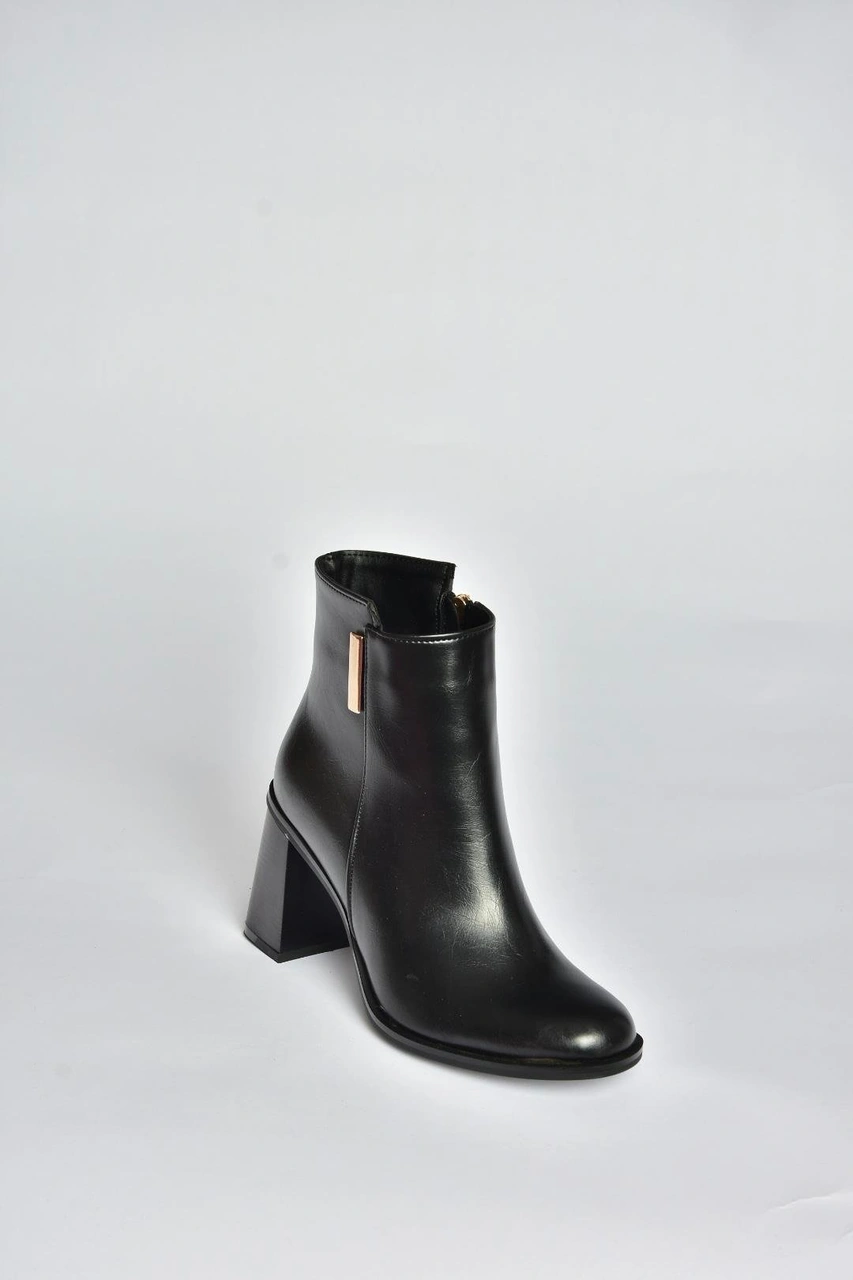 Fox Shoes V518103109 Siyah Kalın Topuklu Kadın Bot Siyah-Suni Deri