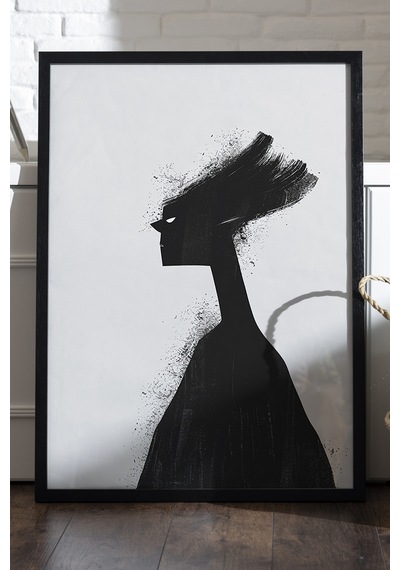 Heavy Thoughts Siyah Ahşap Çerçeveli Poster, Dekoratif Soyut Monokrom Duvar Tablosu