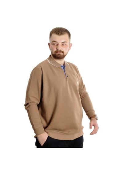 Mode Xl Büyük Beden Erkek Sweat Polo Selanik Horse 23442 Sütlü Kahve 001