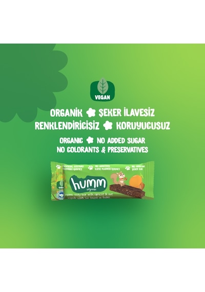 Hummorganic Organik Vegan Kayısılı ve Fındıklı Yulaf Bar Atıştırmalık Paketi - 12 adet