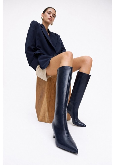Luvi Shoes Camila Lacivert Cilt Kadın Topuklu Çizme