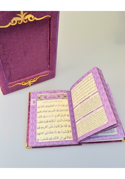 Pleksi Süslemeli Yasinli Kuran-ı Kerim Seti Mor