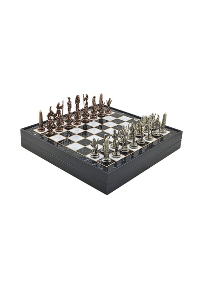 Gifthome Metal Mısır Satranç Takımı Antik Ve Mermer Desenli Mdf Sandıklı Satranç Tahtası 36x36x6 Cm.