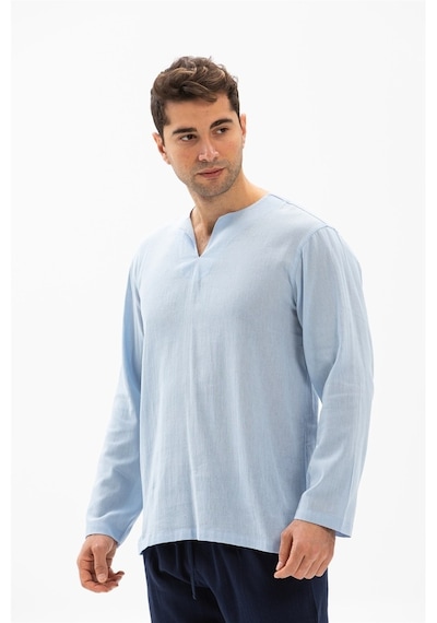 Uzun Kol Şile Bezi Bisiklet Yaka Erkek Tshirt Buz Mavi 3027