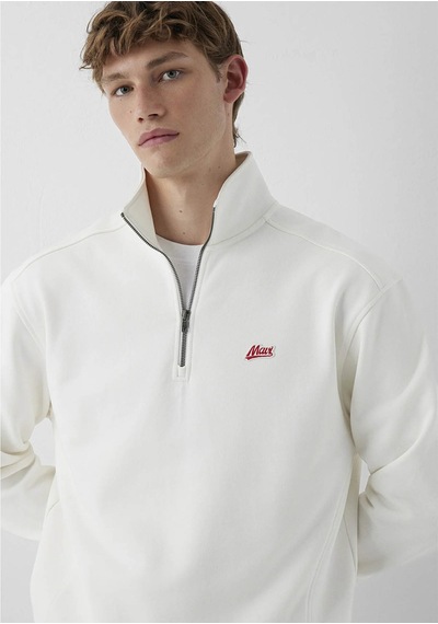 Mavi Patch Nakışlı Yarı Fermuarlı Ekru Erkek Sweatshirt M0s10613-70057