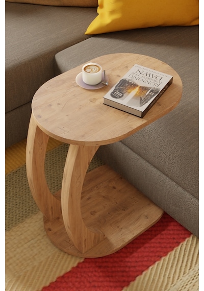 Oval Atlantik Çam C Sehpa Modern,tekerlekli Yan Sehpa Salon, Ofis, Yatak Odası Atlantik Çam