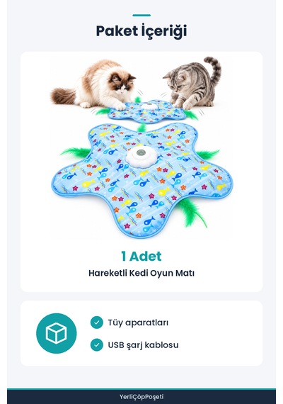İnteraktif Kedi Oyuncağı - Hareketli Tüylü - Usb Şarjlı - 3 Oyun Modu