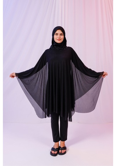 Tarzını Seç Kısa Kimono Pareo - Tesettür Pareo - Esnek Likralı Tül Siyah 180x135 Cm Çok Renkli