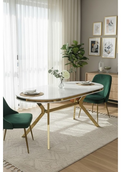 Zae Mdf Yemek Masası 90x170 Cm Beyaz Mermer/gold Beyaz Mermer/gold