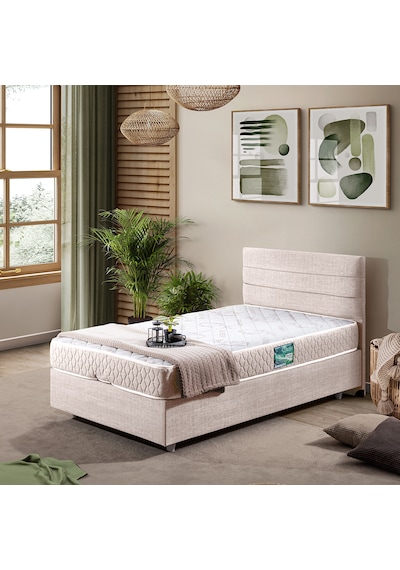 Sofia Tek Kişilik Baza Başlık Comfort Yatak Seti Krem 90 x 190