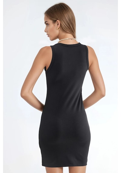 Hiccup Bisiklet Yaka Bodycon Mini Elbise Ellie Collection Siyah 01