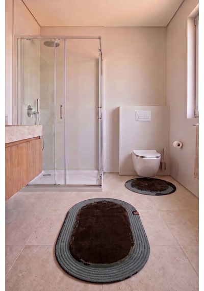 Banyo Paspası Takımı 60x100+60x60 Cm Düz Acı Kahve & Antrasit Gri
