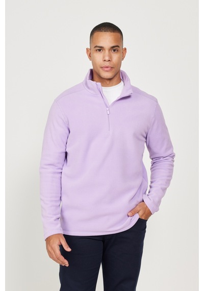 AC&Co / Altınyıldız Classics Anti-Pilling Tüylenme Yapmayan Bato Yaka Erkek Polar Sweatshirt Lila