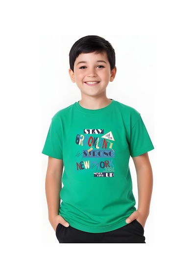 Panios Kids Brooklyn Strong Baskılı Erkek Çocuk Kısa Kollu T-shirt Yeşil