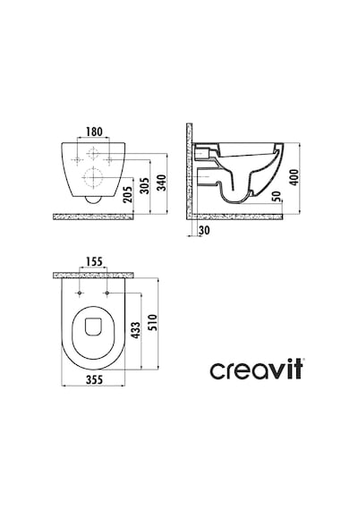 Creavit Free Mat Siyah Kanallı Asma Klozet Fe320, Creavit Duck Duroplast Yavaş Kapak Mat Siyah