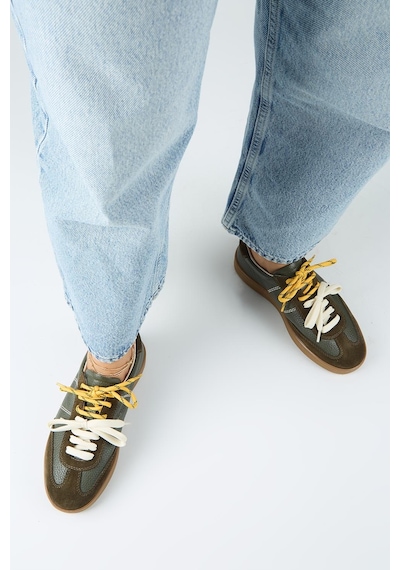 Manijero Krahe Pesci Kadın Hakiki Deri Üç Ayrı Alternatif Bağcıklı Haki Sneakers