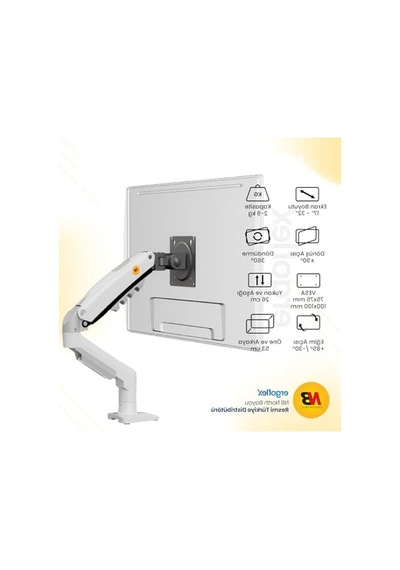 Ergonomik Monitör Standı, 17-32 İnç Uyumlu, Modern Tasarım İle Beyaz Renk