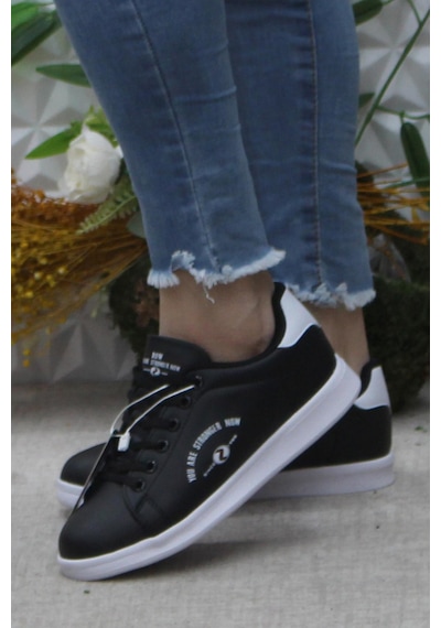 Fort Row Lena Siyah Beyaz Rahat Hafif Sneaker Kadın Spor Ayakkabı 001