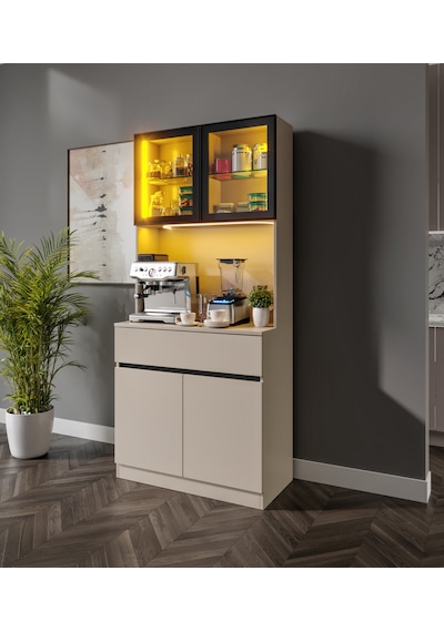 Viona Kum Beji Mini Komple Mdf Led Aydınlatmalı Kahve Köşesi Bej