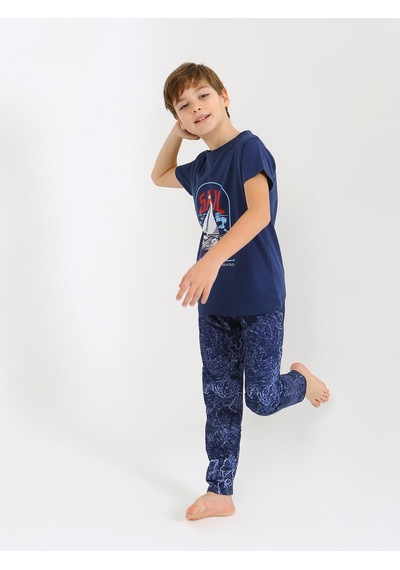 Vitmo Erkek Çocuk Kısa Kollu %100 Pamuklu Pijama Takımı Sail Lacivert