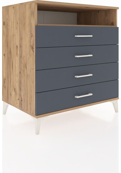 Kronos Şifonyer Tek Raflı 4 Çekmeceli 88x59x96 Çam-antrasit Çam