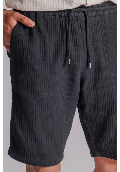 Braccas Erkek Yandan Cepli Beli Lastikli Dokulu Kumaş Relaxed Fit Jogger Şort Siyah Siyah