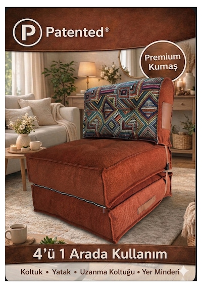Reyo Pufymax Comfy Plus Koltuk Minder Modüler Yer Koltuğu Sırt Destekli Berjer 75x75x85cm Yıkanabilir Fermuarlı Kiremit