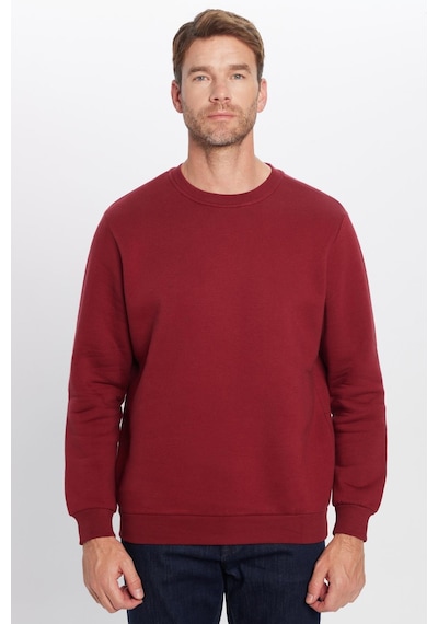 Tudors Unisex Oversize Geniş Kesim Pamuklu Yumuşak Dokulu İçi Polarlı Basic Bordo Bisiklet Yaka Sweatshirt-31983 Bordo