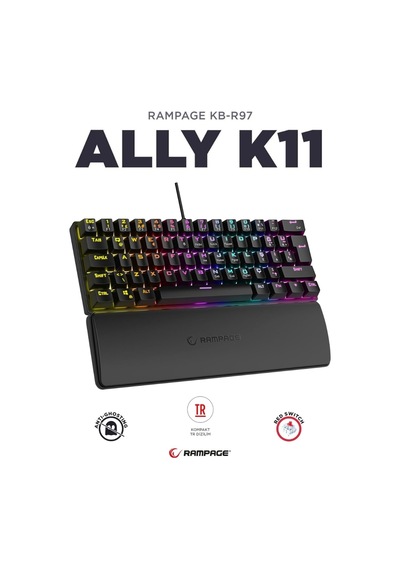 Ally K11 Mekanik Oyuncu Klavyesi, Red Switch, 12 Işık Modlu, Antighosting, Bilek Destekli, Siyah