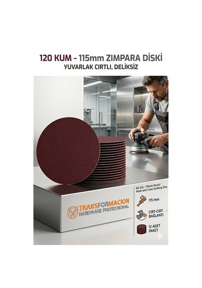 Zenvac 12 Adet 120 Kum Yuvarlak Cırtlı Zımpara Diski 115 Mm Deliksiz Zımpara Kağıdı 723217 Zenvac29