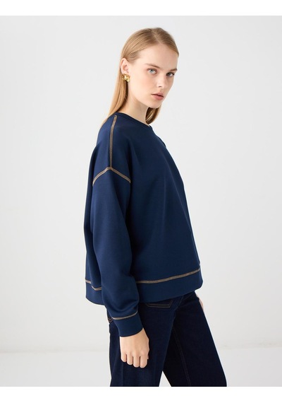 Jimmy Key Lacivert Bisiklet Yaka Uzun Kollu Modal Sweatshirt 5ww235288494