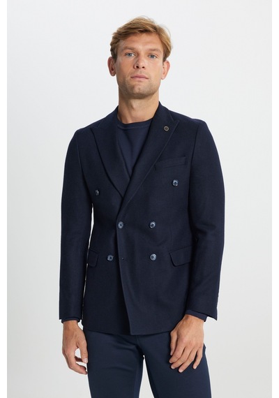 Ac&co Erkek Lacı Yünlü Slim Fit Dar Kesim Kırlangıç Yaka Kapak Cepli Blazer Ceket