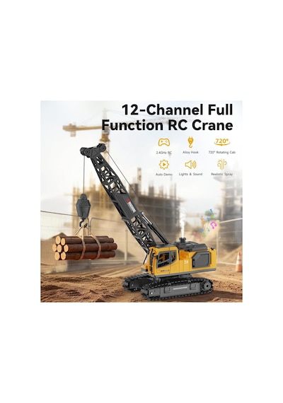 Dev Boy 40 Cm. Duman Çıkaran 12 Kanal 680 Derece Dönebilen Oyuncak Kepçe Metal Uzaktan Kumandalı Şarjlı Dozer Vinç