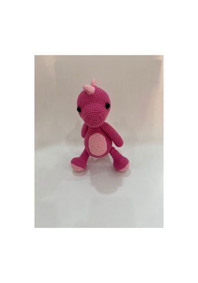 El Yapımı Amigurumi Bebek Dinozor Oyuncak - Örgü Sevimli Ejderha 25cm Fusha-pembe