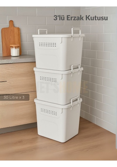 3 Lü Set Soğanlık Sepet Havalandırmalı Erzak Kutusu Bpa Free Sebzelik Saklama Kutusu Beyaz 90 Lt Beyaz