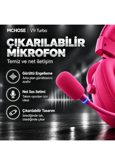 Mchose V9 Turbo+ Berry Red 7.1 Surround Kablosuz Gaming Kulaklık Hw-v9-12