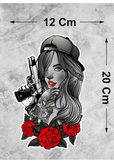 Mafya Gangster Mavi Gözlü Kız Sticker - Araba Oto Motosiklet Karavan Cam Araç Bavul Laptop Sticker - 00156 20x12 Cm
