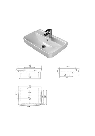 Turkuaz Seramik Duru Etajerli Lavabo 60 x 40 CM - Matia 80 Alt Modül