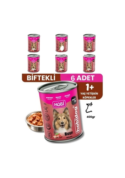 Hobi Hobidog Biftekli Yetişkin Köpek Konservesi 400 Gr X 6 Adet Tam Ve Dengeli Yaş Mama